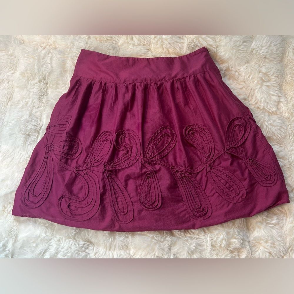 LOFT Rich Purple Magenta Textured Mini Skirt Size 0P Petite Boho Chic